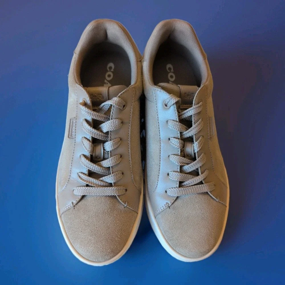 Womens Coach Lowline Tan Suede Sneakers Shoes Sz 8.5 CU191 Cream Excellent Cond